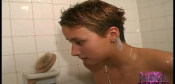  Sexy Short Haired Brunette Shaves Legs In The Shower